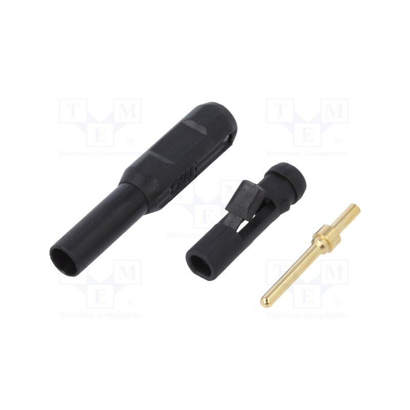 10 pcs : 65.3324-21 - Plug, 2mm banana, black, gold-plated, Insulation: polyamide