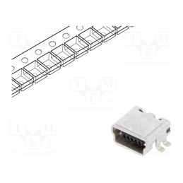 10 pcs : UX60SC-MB-5ST(80) - Socket, USB B mini, UX, on PCBs, SMT, PIN: 5, horizontal, USB 2.0