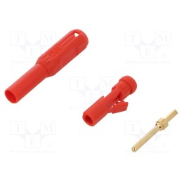 10 pcs : 65.3324-22 - Plug, 2mm banana, red, gold-plated, Insulation: polyamide, Ø: 2.1mm