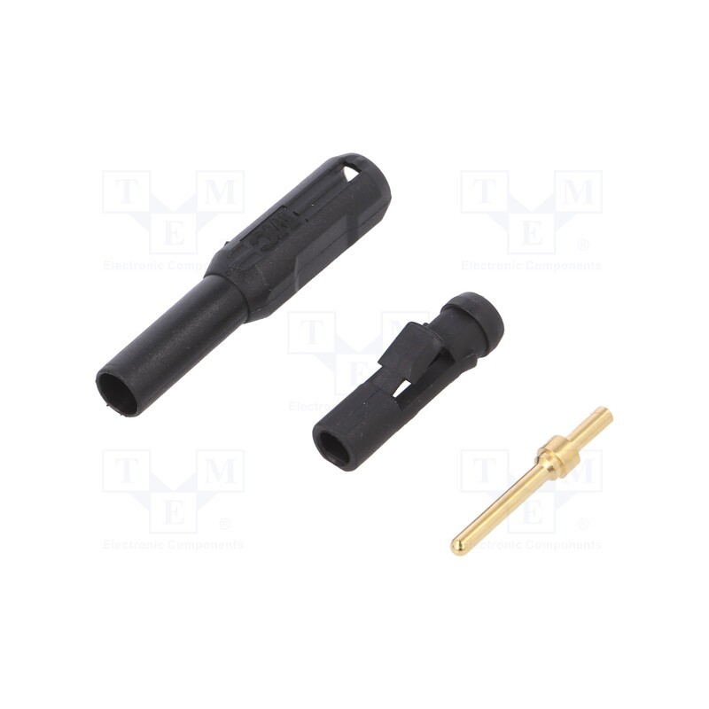 10 pcs : 65.3314-21 - Plug, 2mm banana, black, gold-plated, Insulation: polyamide