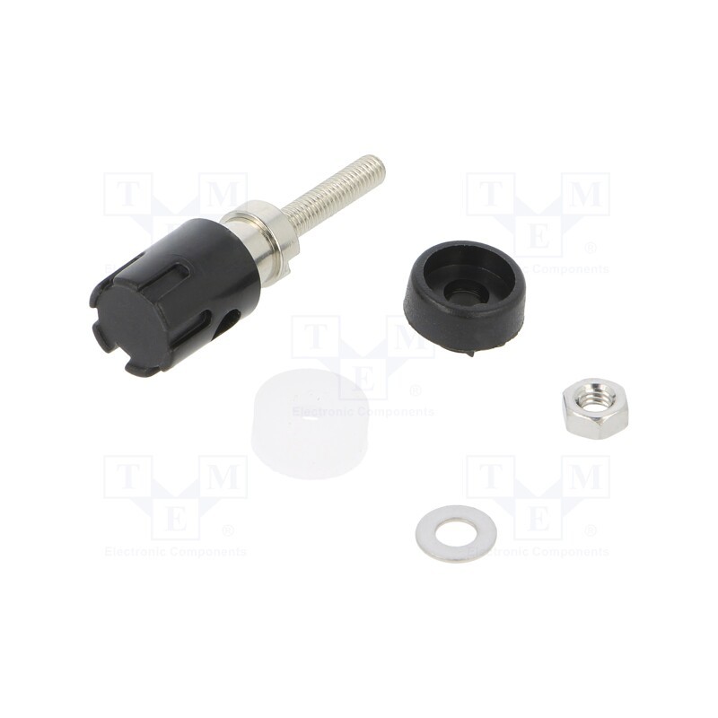 10 pcs : CL681561 - Socket, 4mm banana, 15A, 48VDC, black, nickel plated, on panel