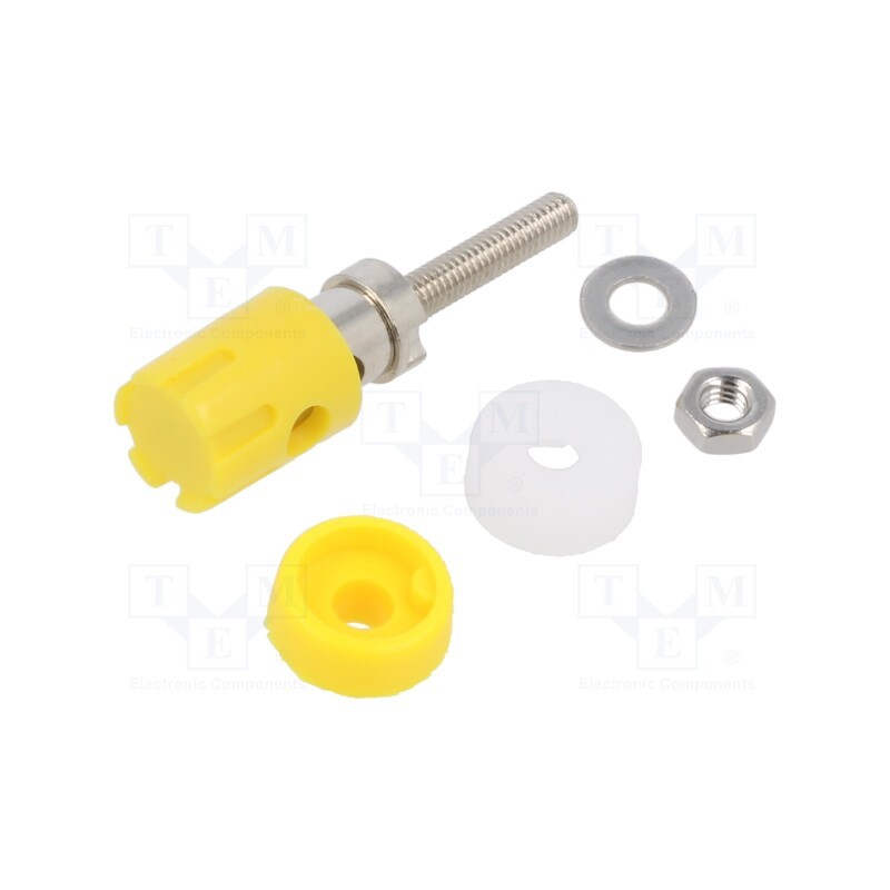 10 pcs : CL681565 - Socket, 4mm banana, 15A, 48VDC, yellow, nickel plated, on panel