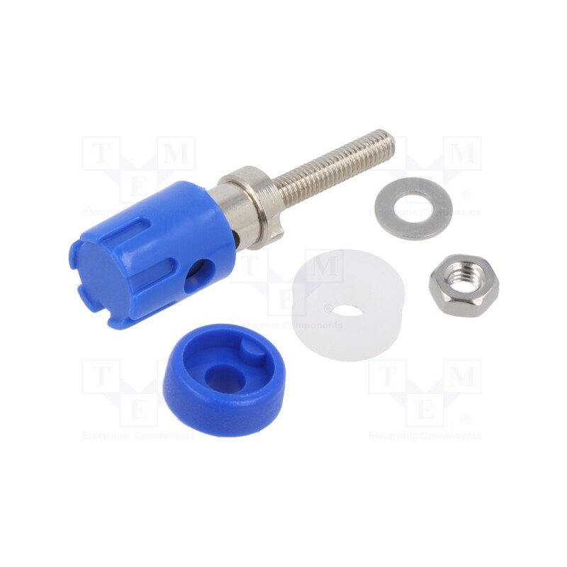 10 pcs : CL681562 - Socket, 4mm banana, 15A, 48VDC, blue, nickel plated, on panel