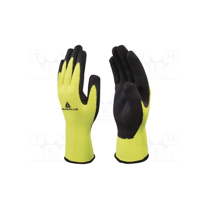 10 set : VV73308 - Protective gloves, Size: 8, yellow-black, latex,polyester