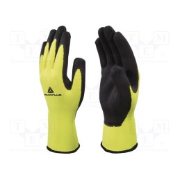 10 set : VV73309 - Protective gloves, Size: 9, yellow-black, latex,polyester