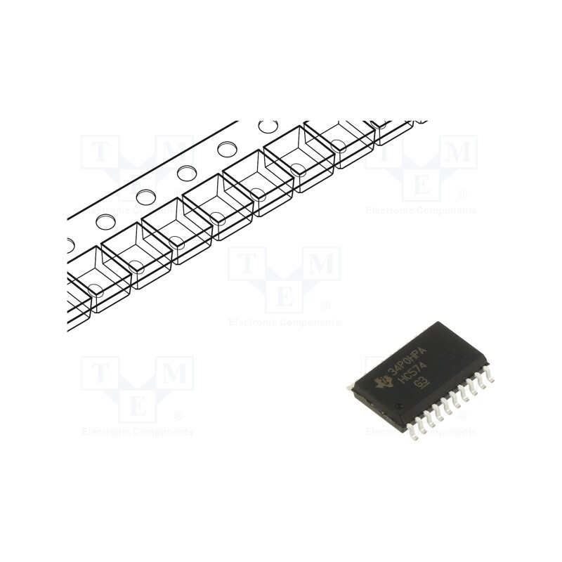 10 pcs : SN74HC574DWR - IC: digital, D flip-flop, Ch: 8, SMD, SO20, HC, OUT: 3-state