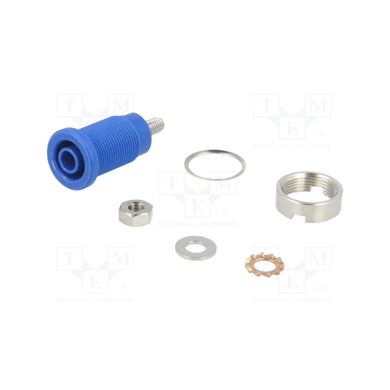 10 pcs : SEB 6445 NI / BL - Socket, 4mm banana, 32A, blue, nickel plated, on panel,screw, 32mm
