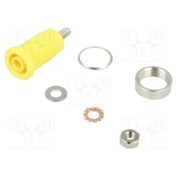 10 pcs : SEB 6445 NI / GE - Socket, 4mm banana, 32A, yellow, nickel plated, on panel,screw