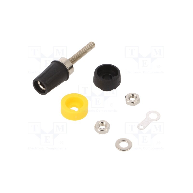 10 pcs : CL1550-TP/2 - Socket, 4mm banana, 15A, black, on panel, Connection: soldered