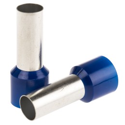 25 pcs - RS PRO Insulated Crimp Bootlace Ferrule, 25mm Pin Length, 10.9mm Pin Diameter, 50mm² Wire Size, Blue