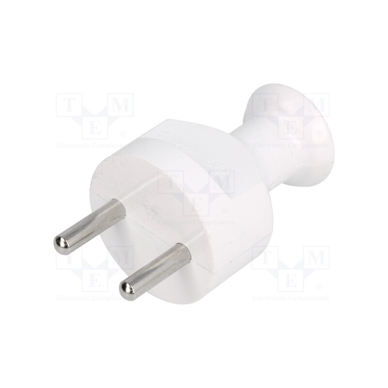 10 pcs : W-10122 - Connector: AC supply, male, plug, 2P, 230VAC, 16A, Type: round, white