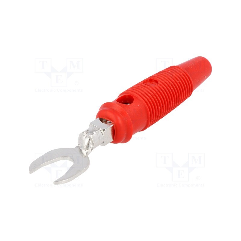 10 pcs : KB 2 RT - Plug, fork terminals, 60VDC, 30A, red, Overall len: 58.5mm, 2.5mm2