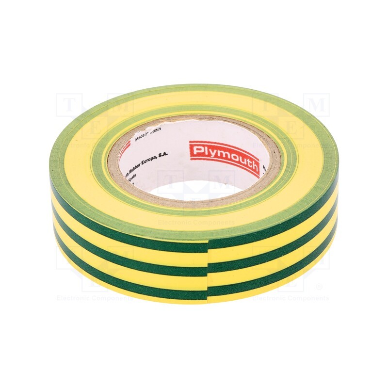 10 rol : N-12 PVC TAPE 19MMX20M Y/G - Tape: electrical insulating, W: 19mm, L: 20m, Thk: 0.15mm, rubber