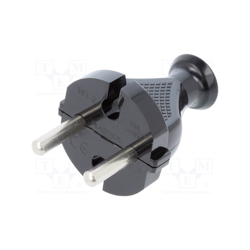 10 pcs : W-98132 - Connector: AC supply, male, plug, 2P, 230VAC, 10A, black, for cable