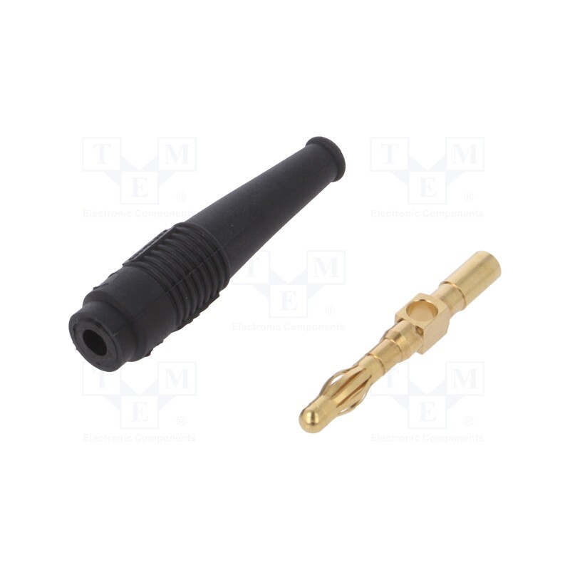 10 pcs : 64.1020-21 - Plug, 4mm banana, 32A, black, non-insulated, 2.5mm2, gold-plated