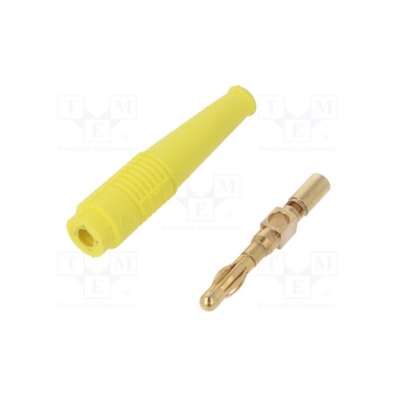 10 pcs : 64.1020-24 - Plug, 4mm banana, 32A, yellow, non-insulated, 2.5mm2, gold-plated