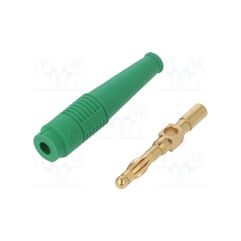 10 pcs : 64.1020-25 - Plug, 4mm banana, 32A, green, non-insulated, 2.5mm2, gold-plated