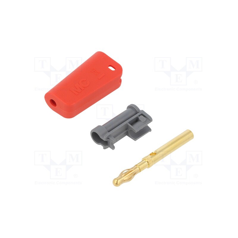 10 pcs : 64.1043-22 - Plug, 4mm banana, 32A, red, non-insulated,with 4mm axial socket
