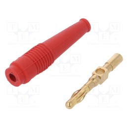 10 pcs : 64.1020-22 - Plug, 4mm banana, 32A, red, non-insulated, 2.5mm2, gold-plated