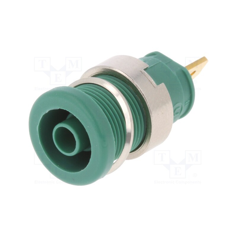 10 pcs : SEB 2610 F4,8 GN - Socket, 4mm banana, 25A, 1kVDC, green, gold-plated, screw, 32mm