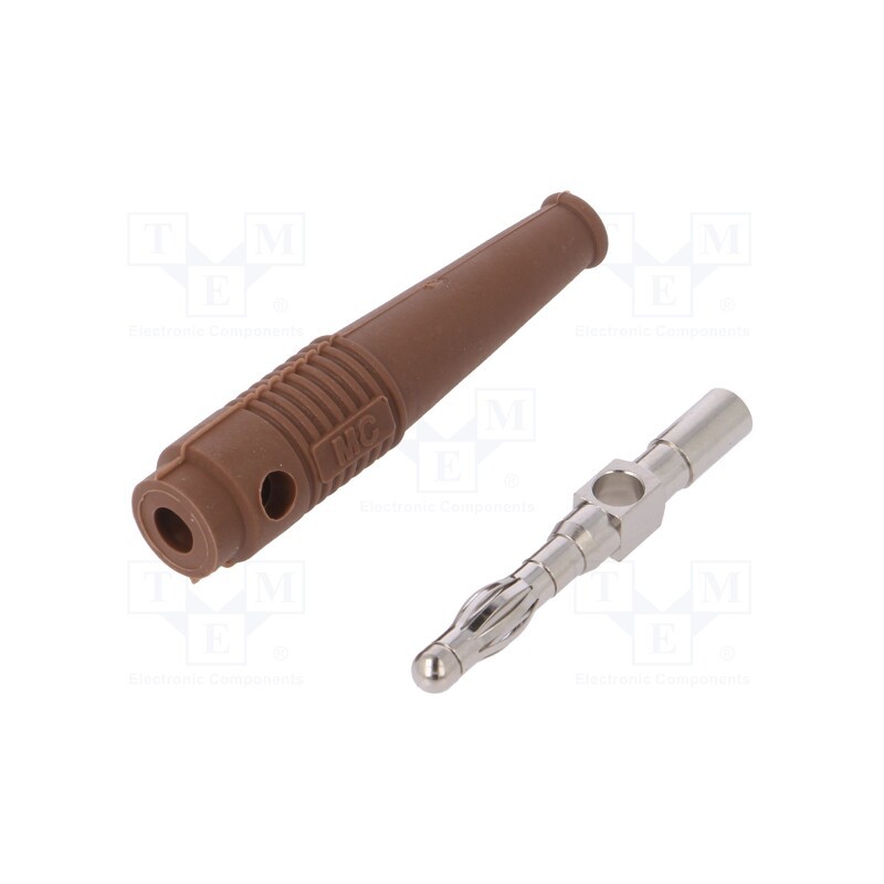 10 pcs : 64.9199-27 - Plug, 4mm banana, 32A, brown, 2.5mm2, nickel plated, soldered, 69mm