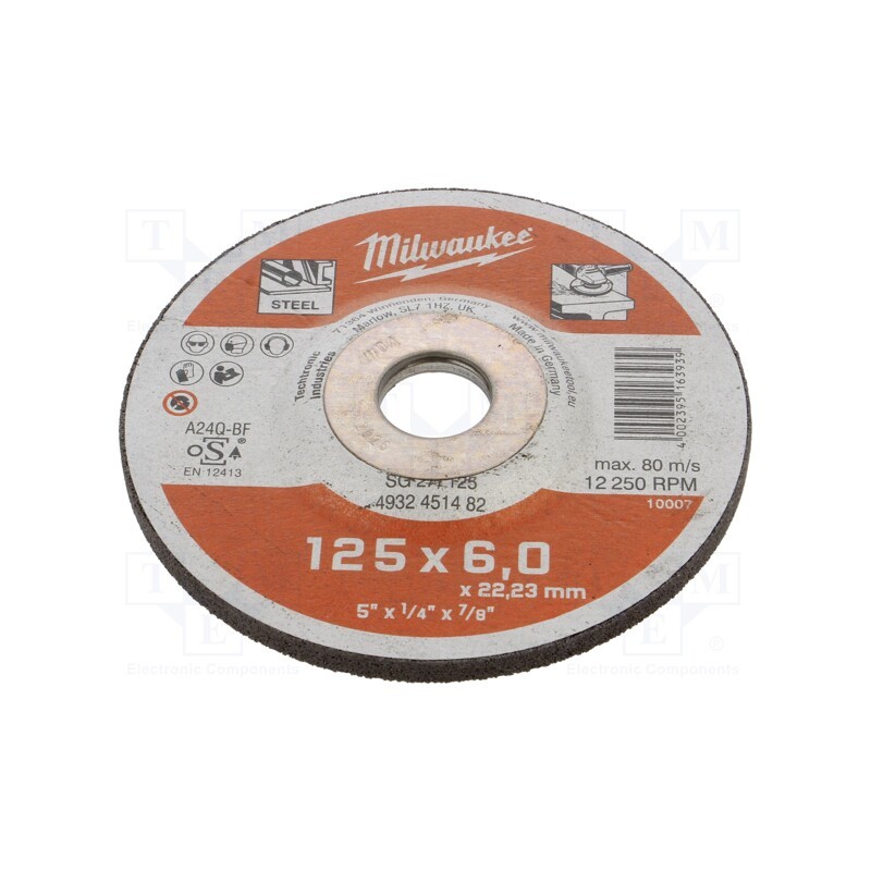 10 pcs : 4932451482 - Grinding wheel, Ø: 125mm, Øhole: 22.2mm, Disc thick: 6mm, steel