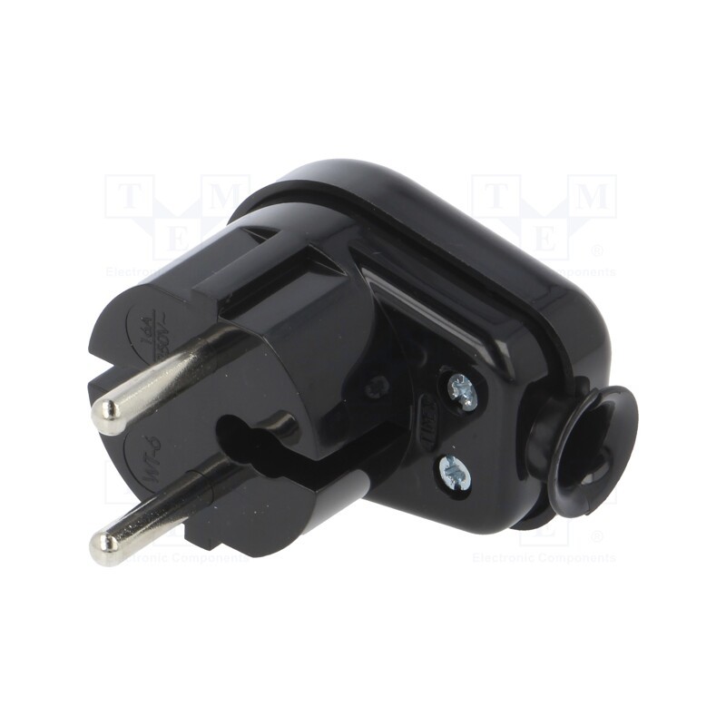 10 pcs : WT-16 K2 CZ - Connector: AC supply, male, plug, 2P, 250VAC, 16A, black, for cable