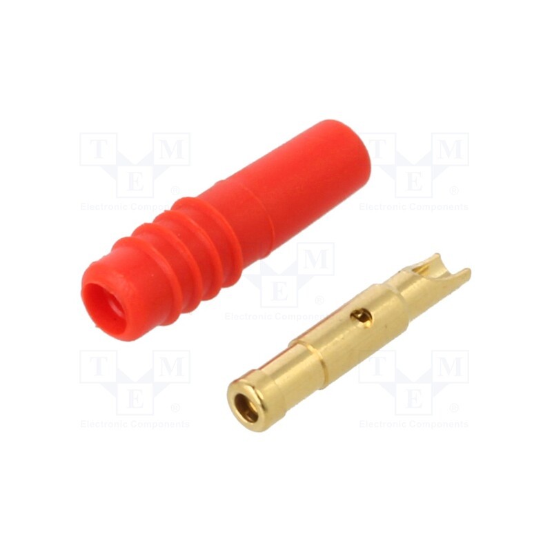 10 pcs : 22.2603-22 - Socket, 1mm banana, 6A, 30VAC, 60VDC, red, Plating: gold-plated