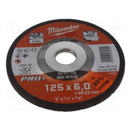 10 pcs : 4932451502 - Grinding wheel, Ø: 125mm, Øhole: 22.2mm, Disc thick: 6mm, steel