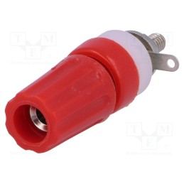 10 pcs : - Socket, 4mm banana, 15A, 250VDC, L: 45mm, red, nickel plated