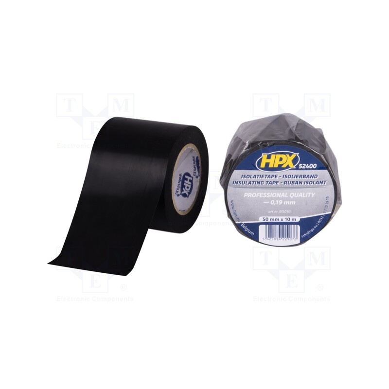 10 rol : BI5010 - Tape: electrical insulating, W: 50mm, L: 10m, Thk: 0.19mm, black