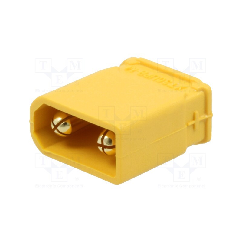 10 pcs : XT30UPB-M - Socket, DC supply, XT30, male, PIN: 2, on PCBs, THT, yellow, 15A, 500V