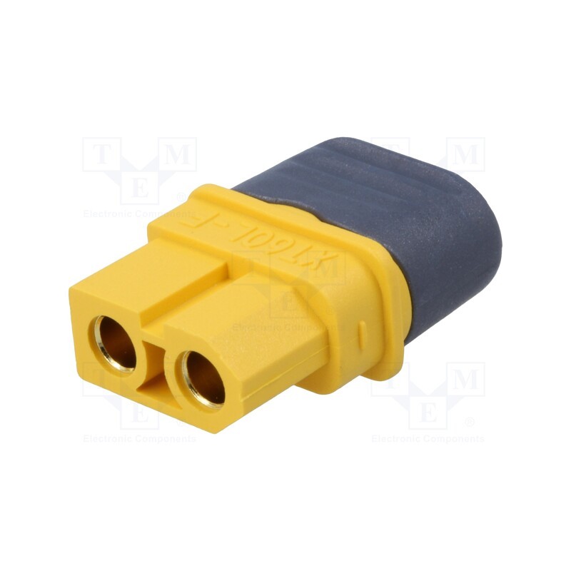 10 pcs : XT60L-F - Plug, DC supply, XT60, female, PIN: 2, for cable, soldering, yellow