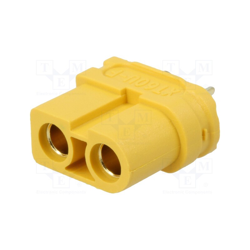 10 pcs : XT60U-F - Plug, DC supply, XT60, female, PIN: 2, for cable, soldering, yellow
