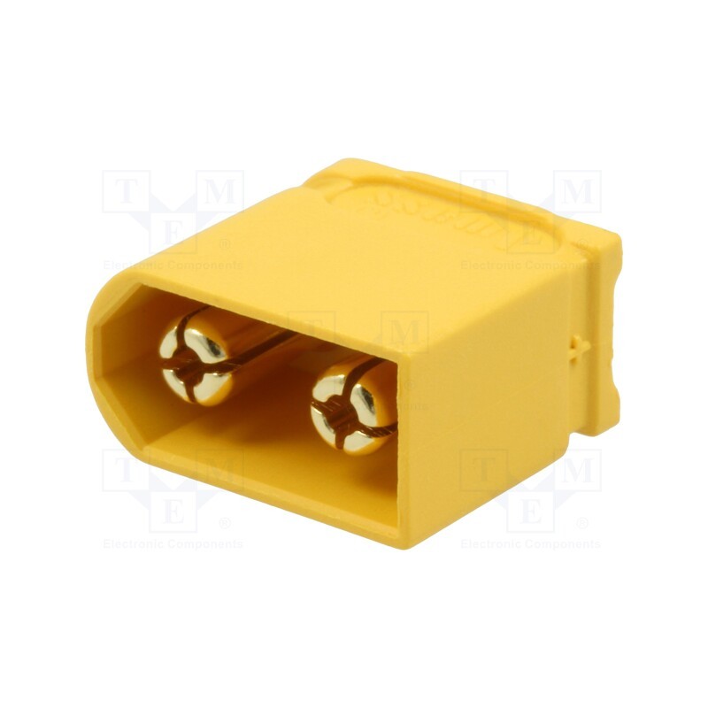 10 pcs : XT60U-M - Plug, DC supply, XT60, male, PIN: 2, for cable, soldering, yellow