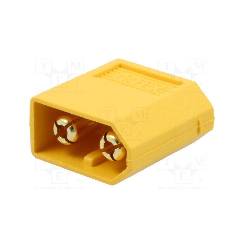 10 pcs : XT60UPB-M - Socket, DC supply, XT60, male, PIN: 2, on PCBs, THT, yellow, 30A, 500V