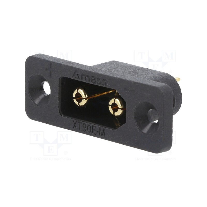 10 pcs : XT90E-M - Socket, DC supply, XT90, male, PIN: 2, soldering, black, 30A, UL94V-0
