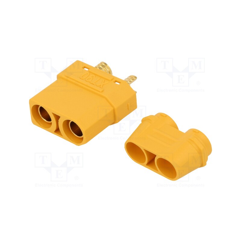 10 pcs : XT90H-F - Plug, DC supply, XT90, female, PIN: 2, for cable, soldering, yellow