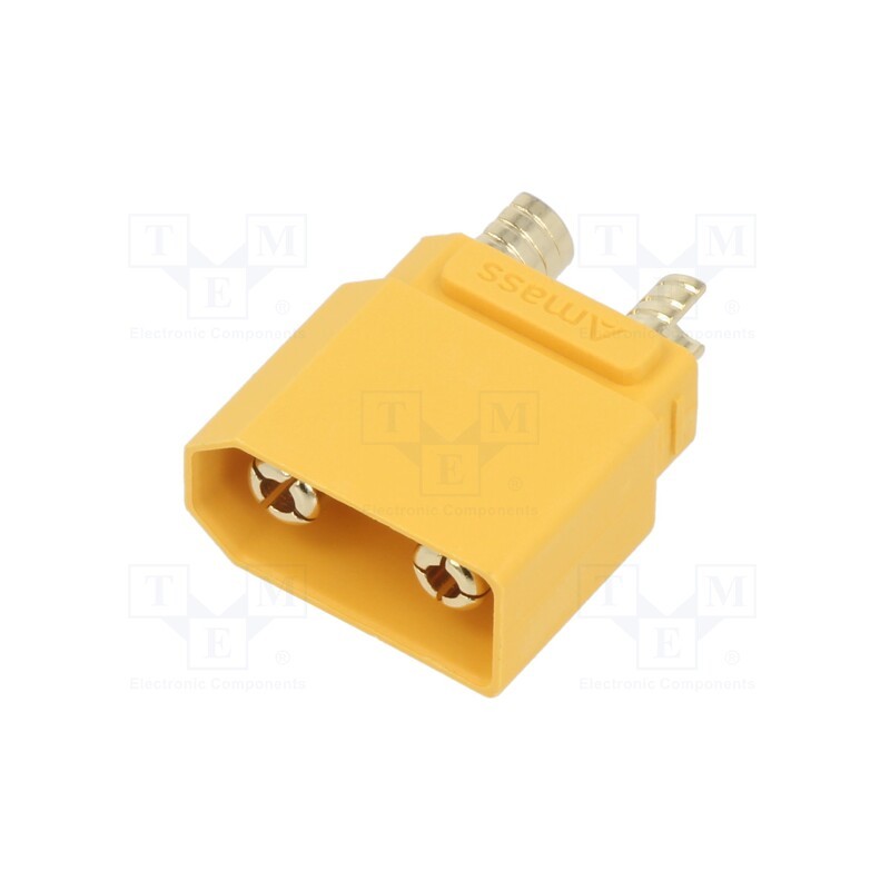 10 pcs : XT90HW-M - Socket, DC supply, XT90, male, PIN: 2, on PCBs, THT, yellow, 40A, 500V