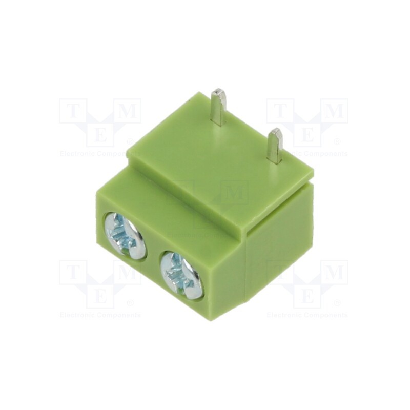50 pcs : XY126R-2P 5.0MM GREEN - PCB terminal block, straight, 5mm, ways: 2, on PCBs, 2.5mm2, tinned
