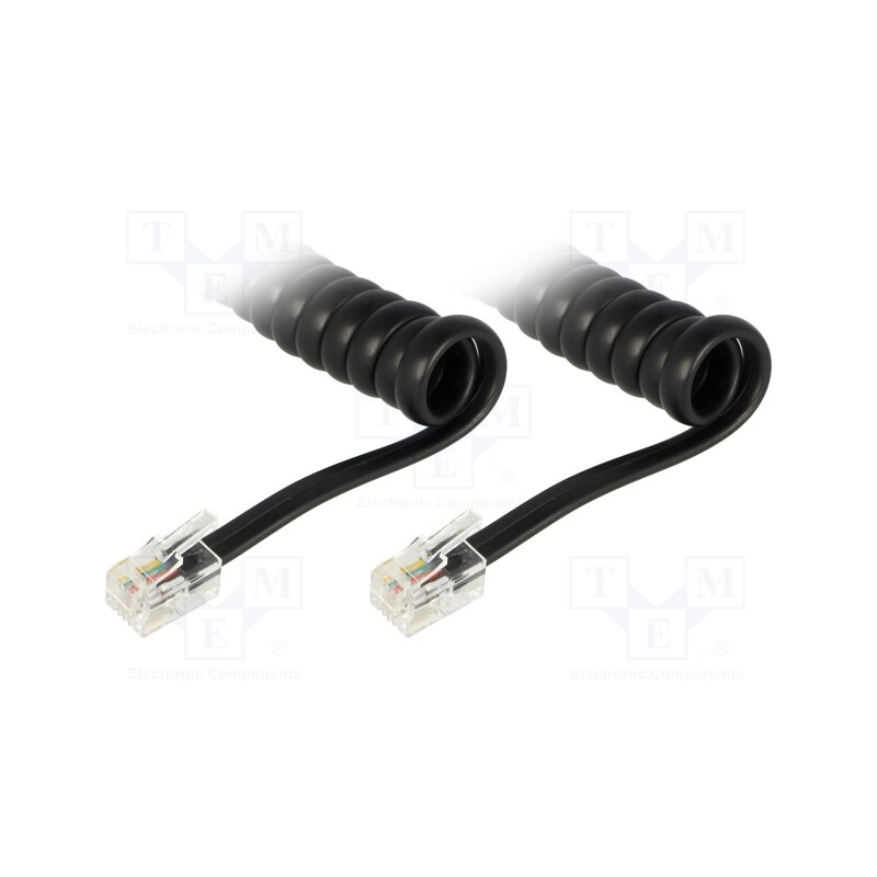 10 pcs : TEL-4C-01T-BK - Cable: telephone, coiled,interlaced, RJ9 plug,both sides, black