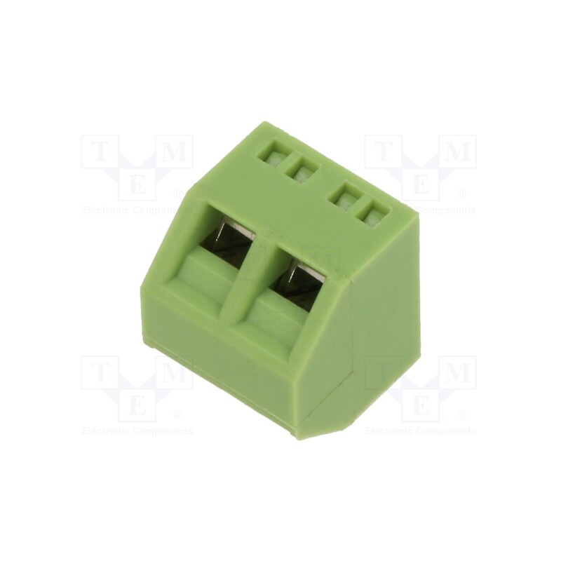 50 pcs : XY127S-2P 5.0MM GREEN - PCB terminal block, angled 45°, 5mm, ways: 2, on PCBs, 1.5mm2, 12A