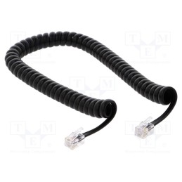 10 pcs : TEL-4C-02T-BK - Cable: telephone, coiled,interlaced, RJ9 plug,both sides, black