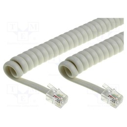10 pcs : TEL-4C-02T-IV - Cable: telephone, coiled,interlaced, RJ9 plug,both sides, ivory