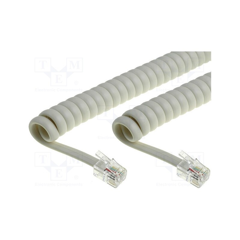 10 pcs : TEL-4C-02T-IV - Cable: telephone, coiled,interlaced, RJ9 plug,both sides, ivory