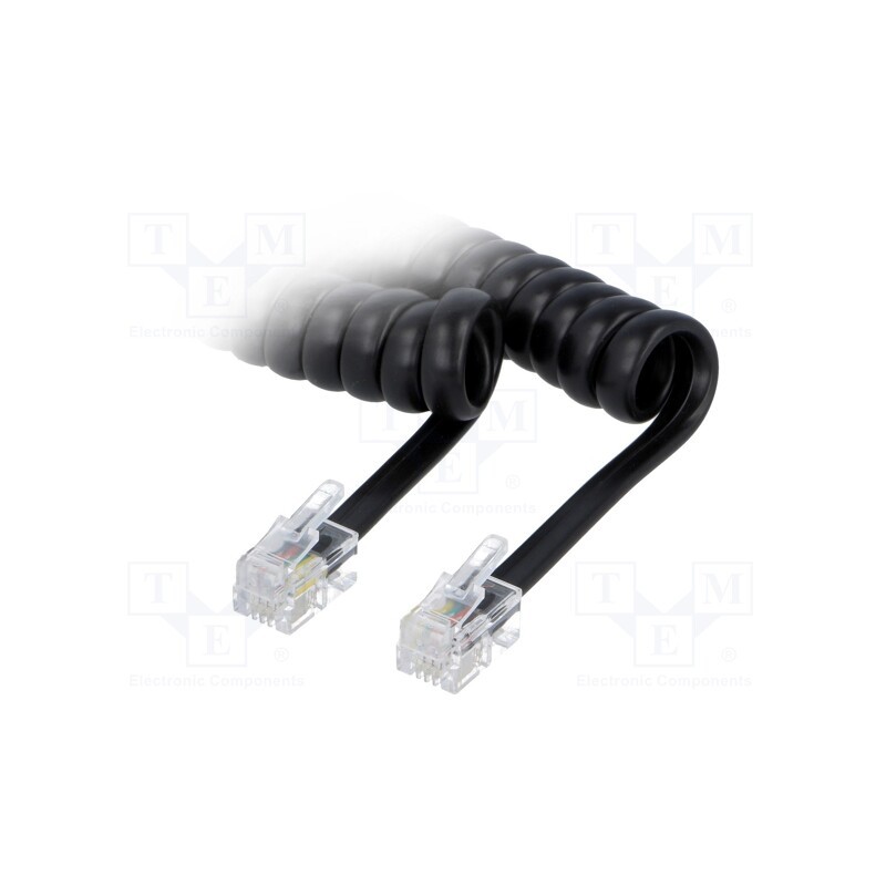 10 pcs : TEL-4C-05T-BK - Cable: telephone, coiled,interlaced, RJ9 plug,both sides, black