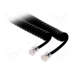 10 pcs : TEL-4C-07T-BK - Cable: telephone, coiled,interlaced, RJ9 plug,both sides, black