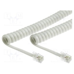10 pcs : TEL-4C-07T-WH - Cable: telephone, coiled,interlaced, RJ9 plug,both sides, white