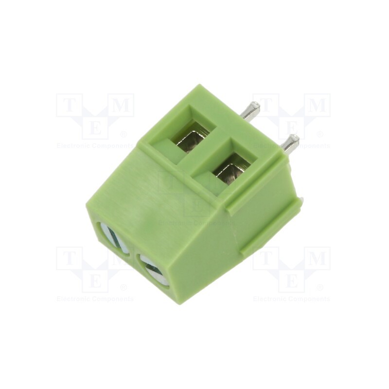 50 pcs : XY128VA-2P 5.0MM GREEN - PCB terminal block, angled 90°, 5mm, ways: 2, on PCBs, terminal