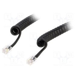 10 pcs : TEL-4C-10T-BK - Cable: telephone, coiled,interlaced, RJ9 plug,both sides, black
